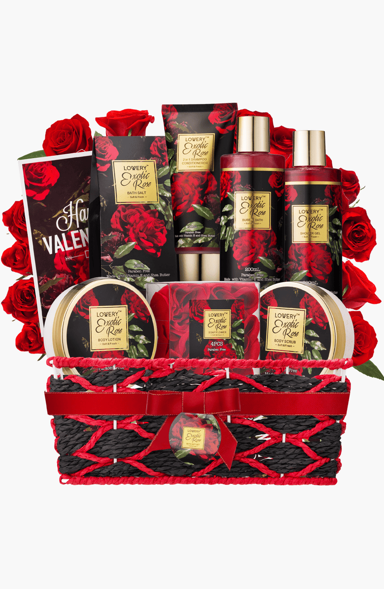 Spa, Bath, And Body Gift Set, Exotic Rose Basket