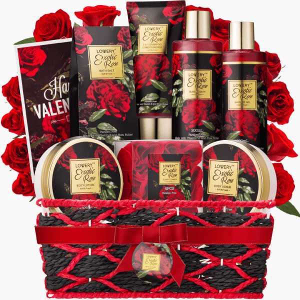 Spa, Bath, And Body Gift Set, Exotic Rose Basket